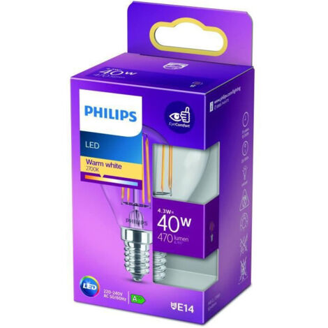 PHILIPS LED Clásico 40W Esférica E14 Blanco Cálido No Dimmable