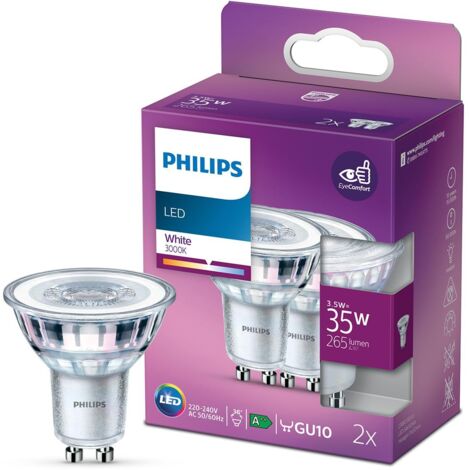 Philips LED Faretto, 2 Pezzi, Equivalente a 35W, Attacco GU10, Luce Bianca, non Dimmerabile