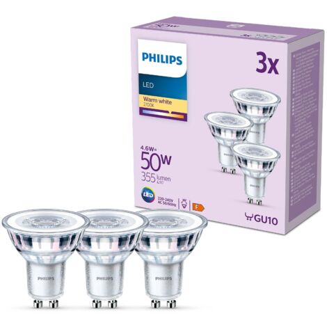 Philips LED, Faretto LED, Luce Bianca Calda, 50W, GU10, 3 pezzi