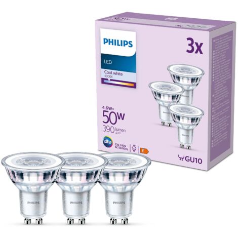 Philips LED, Faretto LED, Luce Bianca Fredda, 50W, GU10, 3 pezzi