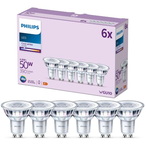 Philips LED Faretto, Luce Bianca Fredda, 50W, GU10, 6 pezzi