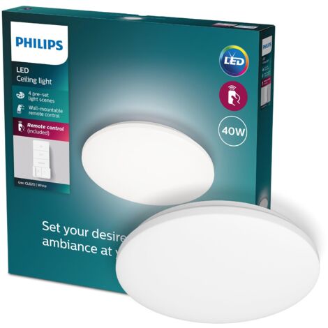 PHILIPS LED Izso, Plafoniera Rotonda + telecomando, Luce Bianca da Calda a Fredda, Dimmer a Fasi, 40W, Bianco