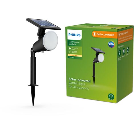 Philips LED Jivix Faretto Solare da Terra per Esterni, Luce Bianca Calda, 1.4W, IP44, Nero
