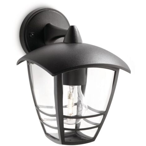 Philips LED Lampada da Parete Creek, per Esterno, Lanterna Down, Attacco E27, Alluminio, Nero