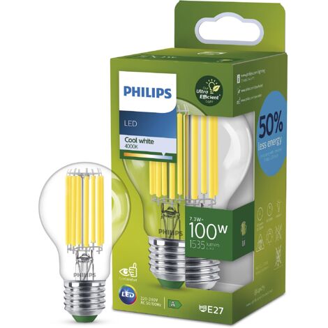 Philips LED Lampadina Goccia a Filamento Classe A, 100W, E27, Luce Bianca Fredda, Non Dimmerabile