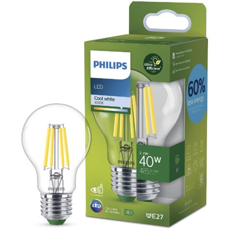 Philips LED Lampadina Goccia a Filamento Classe A, 40W, E27, Luce Bianca Fredda, Non Dimmerabile