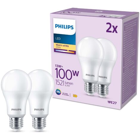 Philips LED, Lampadina LED, Luce Bianca Calda, 100W, E27, 2 Pezzi