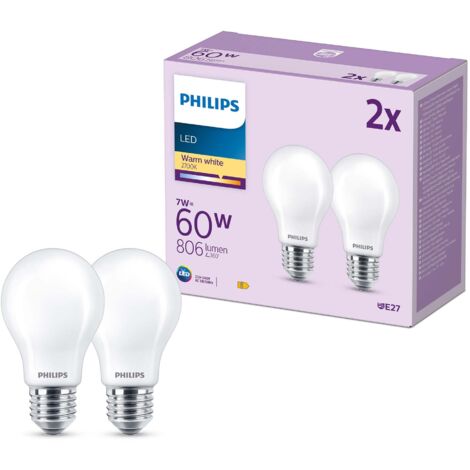 Philips LED Lampadina LED, Luce Bianca Calda, 60W, E27, 2 Pezzi