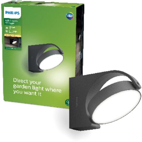 Philips LED Mimosa, Lampada da parete LED da Esterni, Luce Bianca Calda, Testa Orientabile, IP44, Basso Voltaggio, 7W