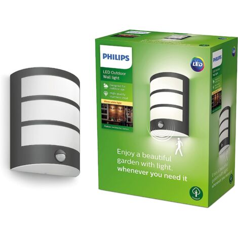 Philips LED Python, Lampada a Parete con sensore di movimento, LED integrato, IP44, Luce Bianca Calda, Antracite