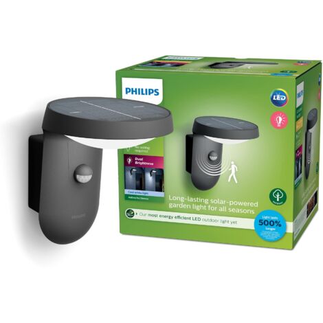 Philips LED Tyla, Lampada da Parete per Esterni a Energia Solare, Luce Bianca Fredda, Sensore di Movimento Integrato, IP44, 1.2W