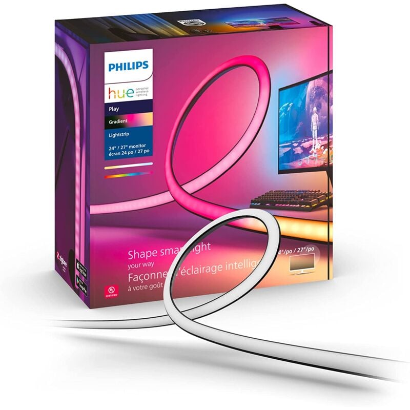Philips - Hue White and Color Ambiance, Lightstrip Hue Play gradient pc pour écran 24 - 27 pouces, synchronisation de la lumière avec le jeu avec Hue