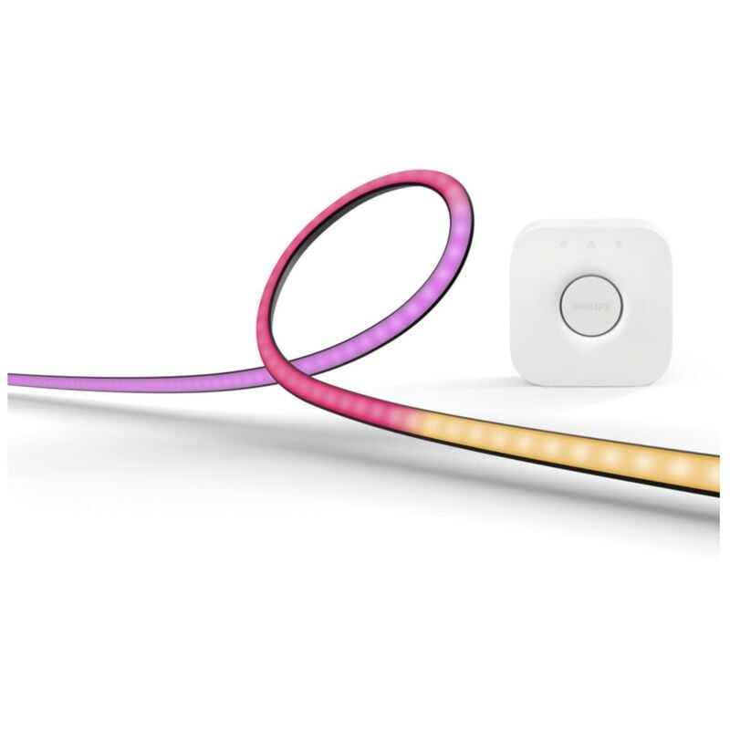 Philips - Hue White and Color Ambiance, Kit démarrage Lightstrip Hue Play gradient pc pour écran 24 - 27 pouces + Pont, synchronisation de la lumière