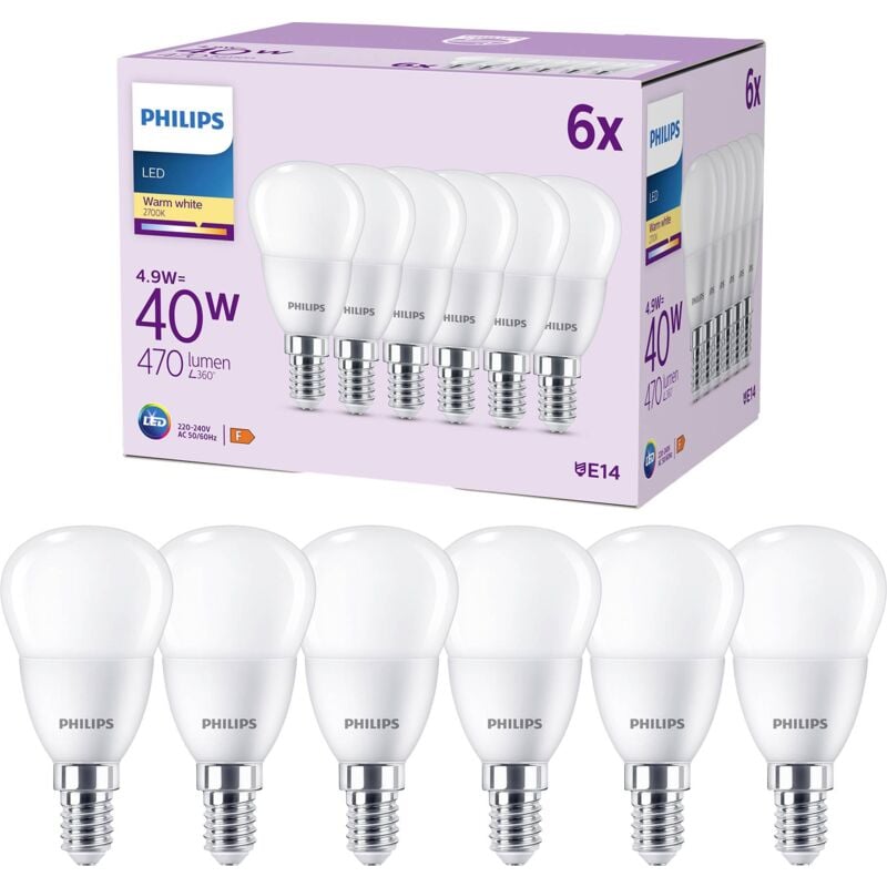 Philips - led 9290035465 led cee f (a - g) E14 forme de poire 4.9 w = 40 w blanc chaud (ø x l) 35 mm x 106 mm 6 pc(s) Y177413