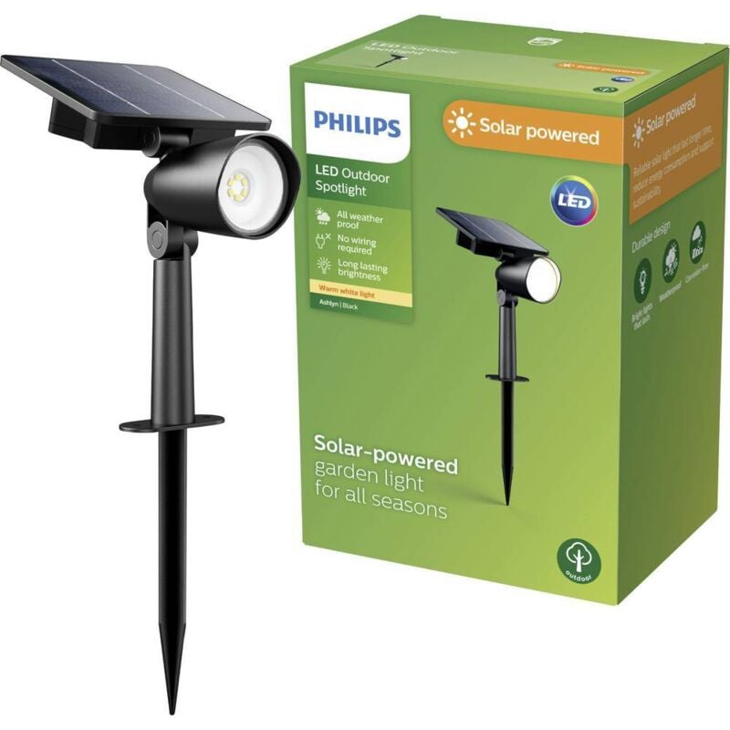 Lighting 929004632501 Ashlyn Lampadaire d'extérieur solaire 1.4 w blanc chaud noir - Philips