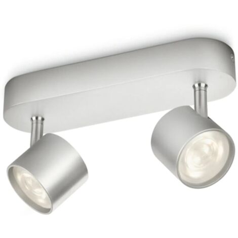Philips Lighting Faretti Star, 2 Punti Luce Orientabili, LED integrato, 5W, Base Tonda, Grigio
