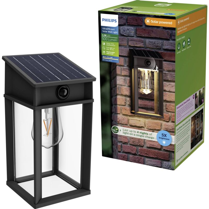 Philips - led Geri 929004632601 Applique solaire extérieure 3.2 w blanc chaud noir Y637963