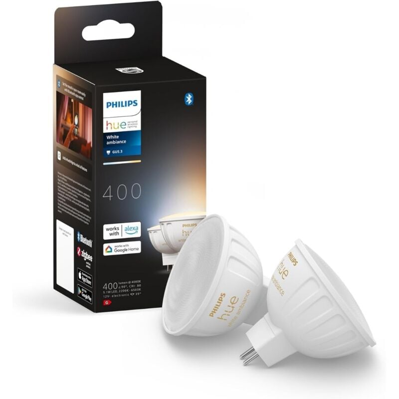 White Ambiance, ampoule connectée MR16, compatible Bluetooth, lot de 2, fonctionne avec Alexa, Google Assistant et Apple Homekit - Philips Hue