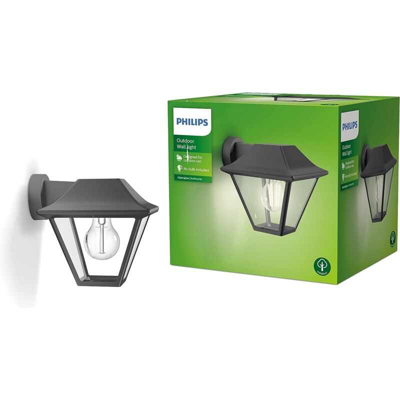 Image of Led Alpenglow Lampada da parete per Esterni, Attacco E27, IP44, Luce Bianca Calda, Antracite - Philips