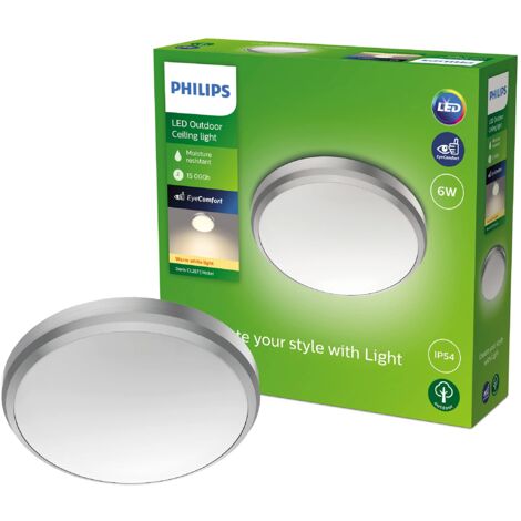 Philips Lighting Plafoniera con LED integrato Doris, per esterni, IP54, 2700K, Grigia