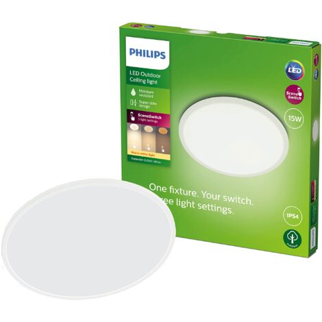 Philips Lighting Plafoniera SuperSlim, per esterni, IP54, 2700K, Bianca