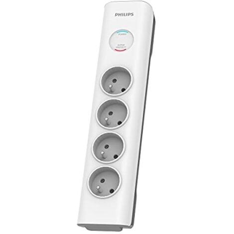 PHILIPS MULTIPRISE QUADRUPLE - SPN7040WA/19 - 230V - BLANC - PROTECTION CONTRE LES SURTENSIONS - 2 MÈTRES DE CÂBLE