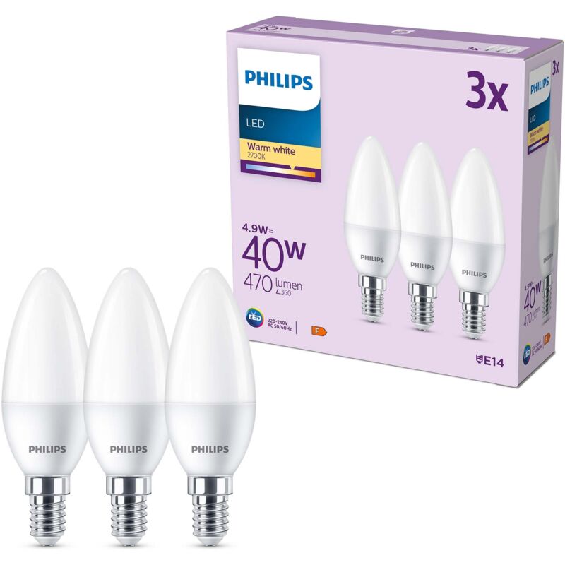 Pack de 3 ampoules led E14 format flamme chaud Philips
