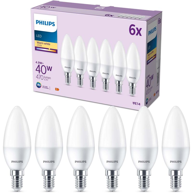 Pack de 6 ampoules led E14 format flamme chaud Philips