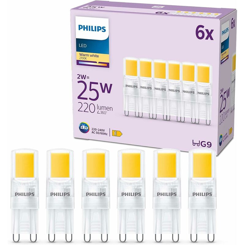 Philips - pack de 6 ampoules led G9, 25W, blanc chaud non dimmable