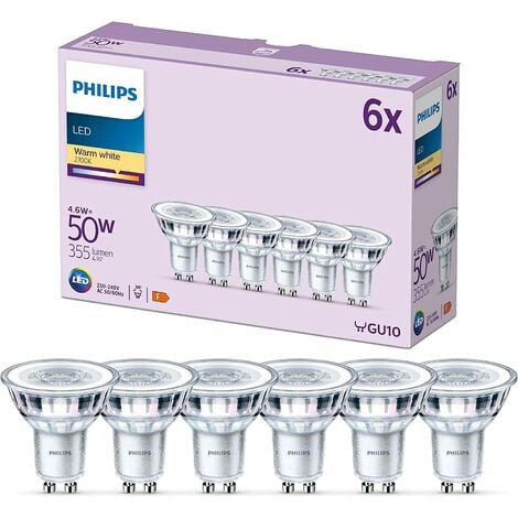 Philips pack de 6 ampoules LED GU10, 50W, blanc chaud