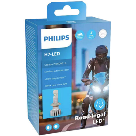 Philips Scheinwerferlampe H7 LED Ultinon Pro6000 für Motorräder Scheinwerferlampe