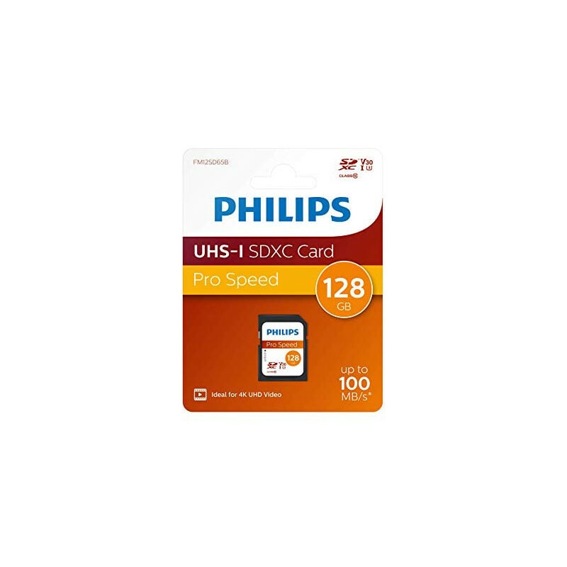 Philips - sdxc Card 128GB Class 10 uhs-i U3 V30 A1 - Extended Capacity sd (sdxc) (FM12SD65B/00)