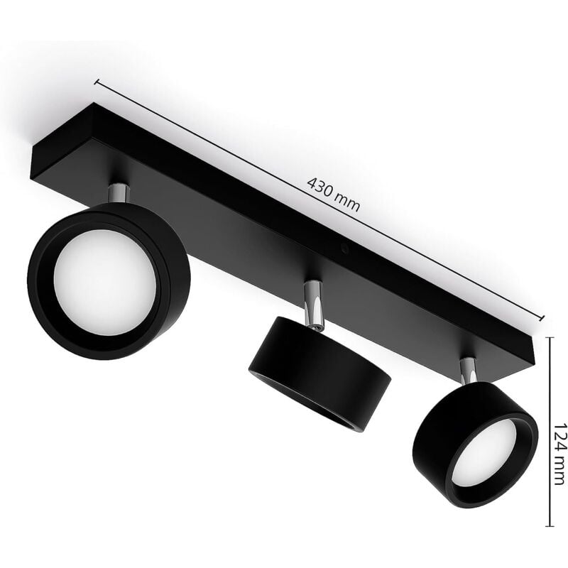 Philips - spot Bracia 3x5.5W, blanc chaud 2700K, Noir