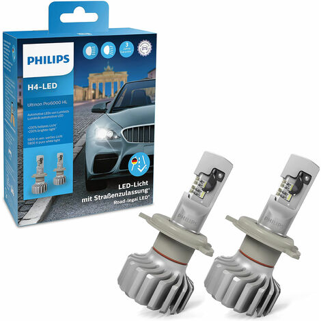 Philips Ultinon Pro6000 H4 LED Leuchtmittel 230% mit Straßenzulassung 2 Stück Peugeot Expert X G9 06-16