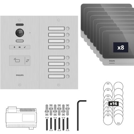 Philips – Visiophone collectif 8 appartements – Compatible Vigik – Écran tactile 7' – Installation simplifiée avec câblage réduit