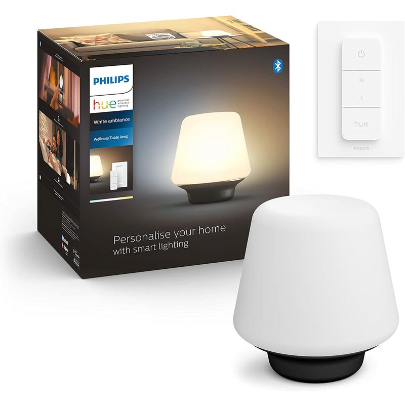 Philips - White Ambiance wellness Lampe à poser 1x9.5W - Blanc (Télécommande incluse), compatible Bluetooth, fonctionne avec Alexa, Google Assistant
