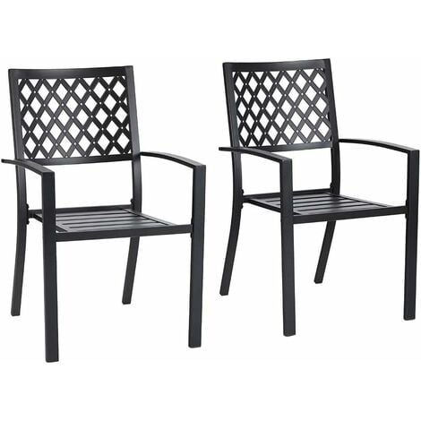 PHIVILLA 2er Set Outdoor-Esszimmerstühle Terrassenstühle Metall Patio Balkonstuhl Stapelbar Stühle, Schwarz Stil 1