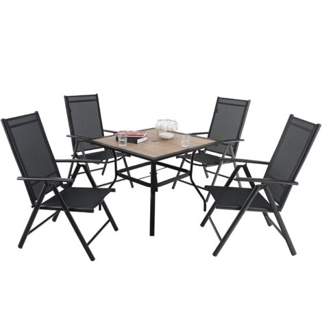 PHIVILLA 4+1 Terrassenmöbel Sitzgruppe Gartenstühle Tisch Klappstühle mit Aluminium 6X verstellbar mit 7, Balkonmöbel Gartenmöbel Sets