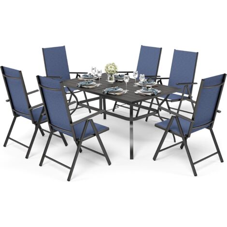 PHIVILLA 6+1 Garden Table and Chairs Set of 6 Patio Seating Folding Chair 6X Adjustable with 7 Seating Positions and Metal Dinning Table Garden Furniture Sets Weather-resistant