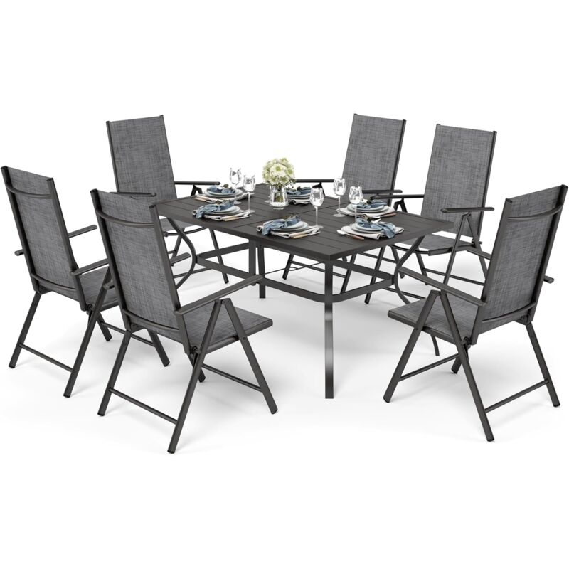 Phivilla - 6+1 Table et chaises de jardinEnsemble de meubles de jardin 6 chaises pliantes de patio 6X réglables avec 7 positions d'assise et table de