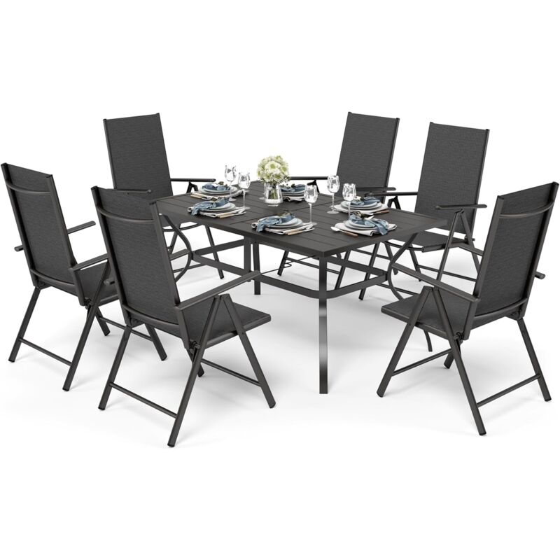 6+1 Table et chaises de jardinEnsemble de meubles de jardin 6 chaises pliantes de patio 6X réglables avec 7 positions d'assise et table de salle à