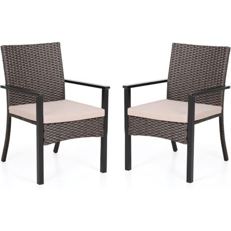 PHIVILLA Chaises de jardin en rotin Chaises de patio Lot de 2 Chaises en rotin en métal avec coussin Chaise de jardin extérieure résistante aux intempéries