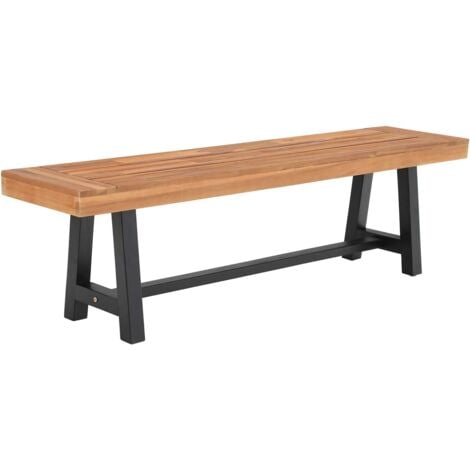PHIVILLA Garden Benches with Acacia wood and Metal Oil Finish Outdoor Patio Wood Benches 170 cm Teak Color