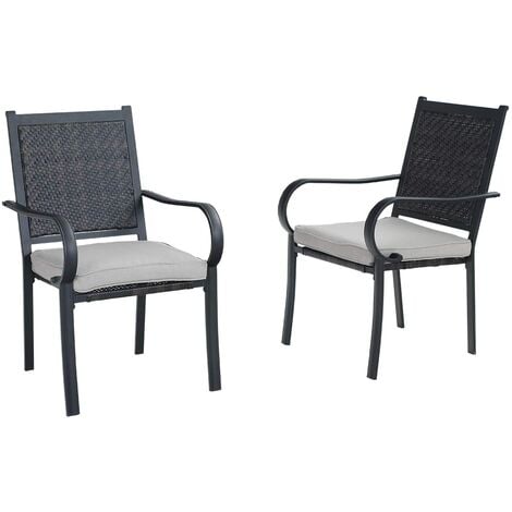 PHIVILLA Garden Chair Set of 2, PE Rattan Chairs with 7 cm Waterproof Cushion, Weather Resistant, Outdoor Wicker Furniture Set for Patio, Porch, Balcony, Poolsid