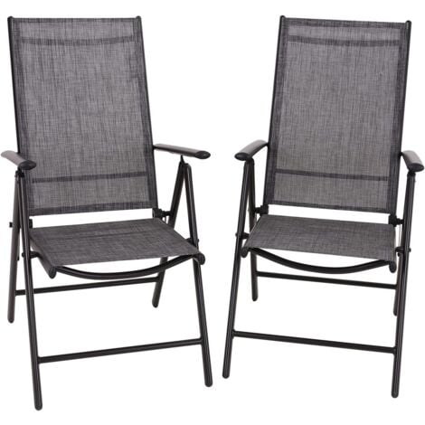 PHIVILLA Garden Chairs Folding Patio Outdoor Dining Chairs Set of 2 Stackable Bistro Deck Chairs for Garden Backyard Lawn Grey