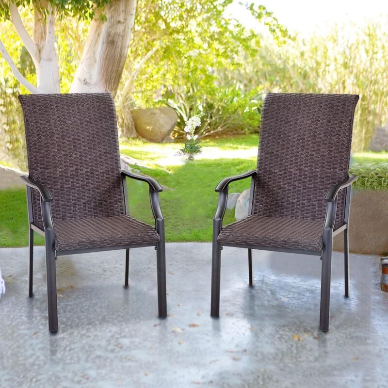Chaises de jardin Lot de 2 chaises en rotin pour l'extérieur Chaise de patio en métal avec revêtement en poudre Mobilier de jardin - Phivilla