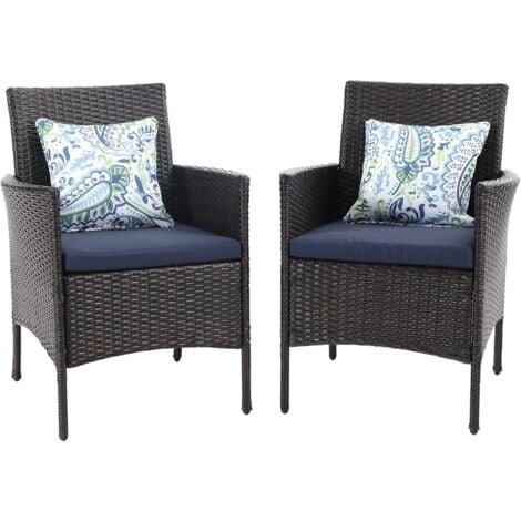 PHIVILLA Garden Chairs Set of 2, Outdoor Wicker Rattan Chairs with Cushions, Conversation Set for Patio, Backyard, Garden and Poolside