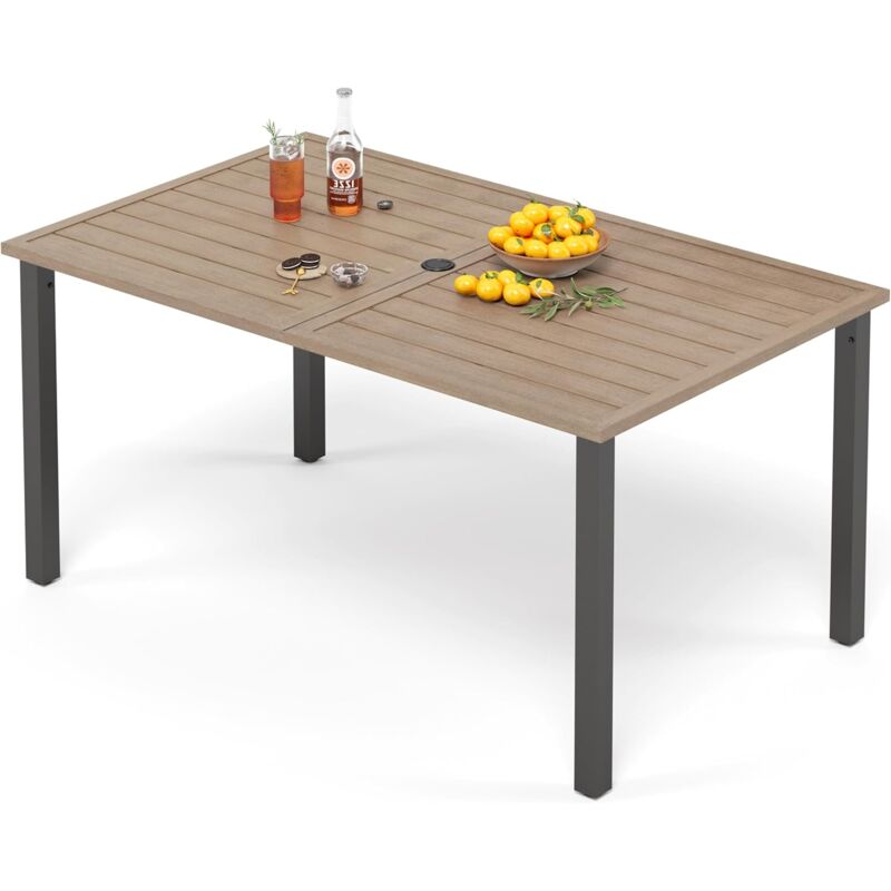 Table de jardin,152×92 cm,couleur teck clair,peinture à la main,structure métallique antirouille - Phivilla