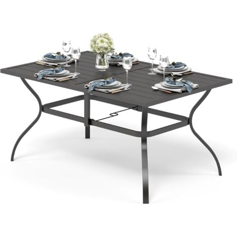 PHIVILLA Gartentisch for 6 Person Stahl Rostfreier Rahmen 152×95cm Gartentisch mit Schirmloch Wetterfest Metall Terrassentisch Freien Esstisch Schwarz