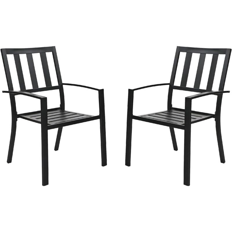 Chaises de salle à manger en métal pour le patio et l'extérieur Ensemble de 2 chaises de bistro empilables pour le jardin et la pelouse, noir